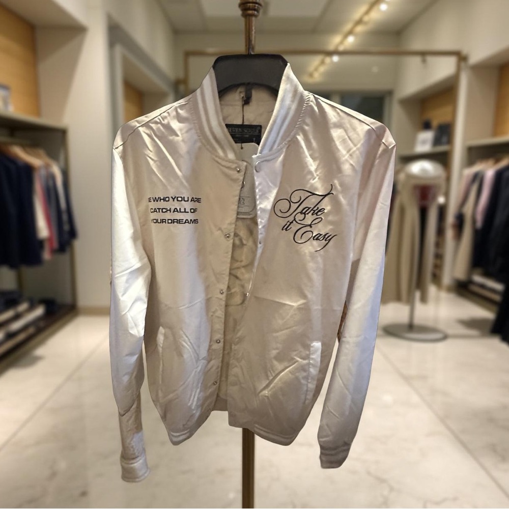 Seven Souls White Satin Bomber Jacket